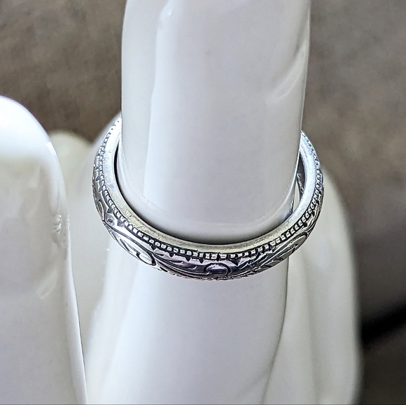 Vintage sterling silver etched ring band 925 solid real genuine marsala - Picture 4 of 5